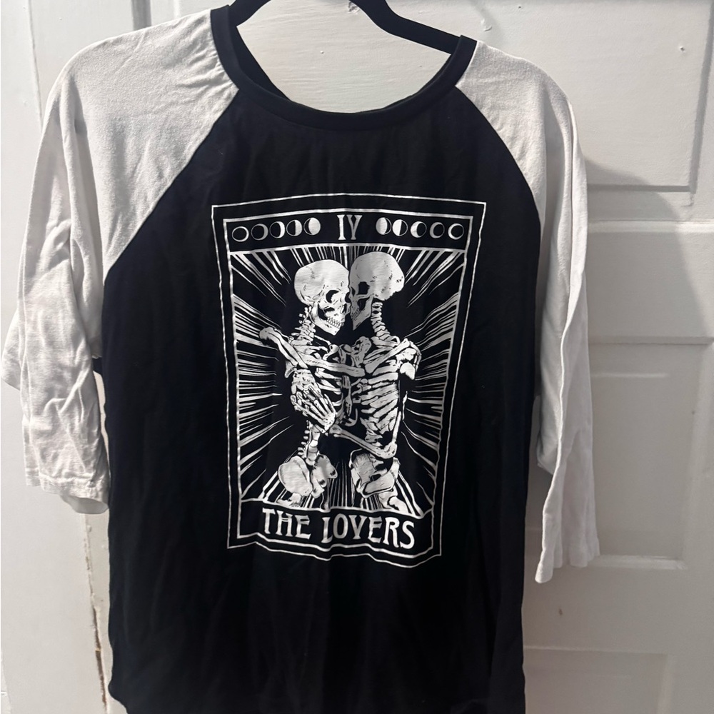 Black and White Tarot Skeleton Lovers Tee